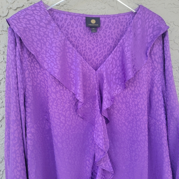 JM collection purple leopard embossed print V ruffle neckline size XXL - Picture 6 of 11